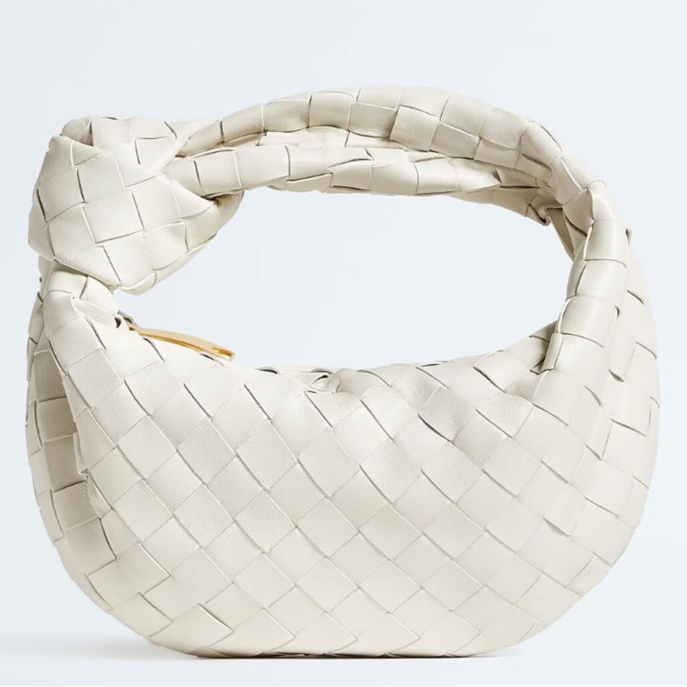 Mini Jodie Bottega Veneta Cream Intrecciato Knot-Handle Hobo